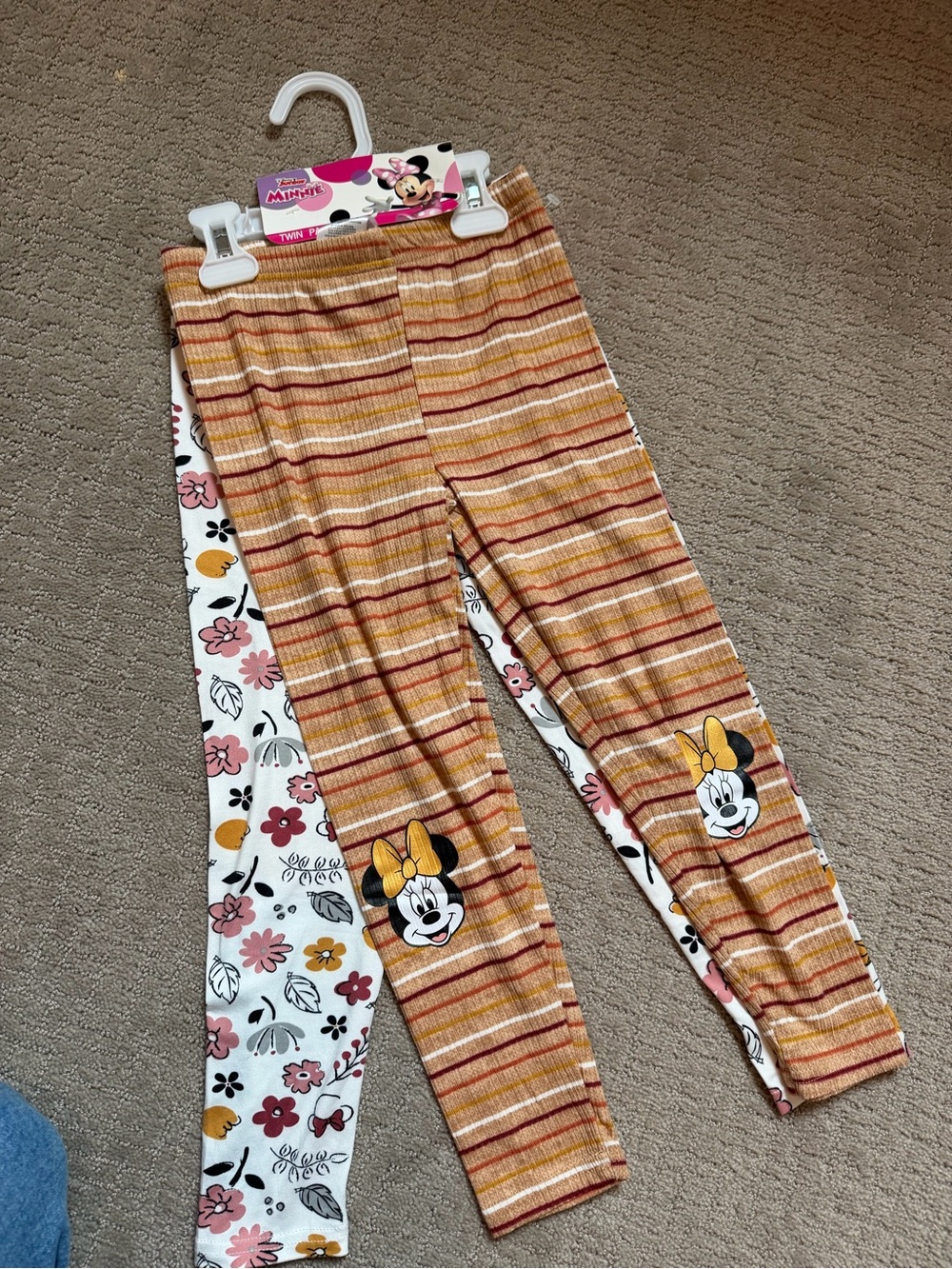 Disney Girls' Minnie Mouse Striped & Floral Leggings - Yellow/White